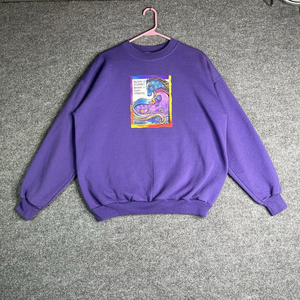Laurel Burch Artistic Sweatshirt Large Purple Horse Bird Nature Art Artsy Hanes‎